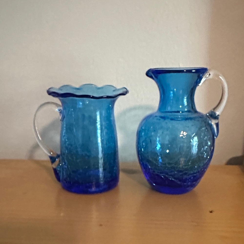 Cobalt Blue Crackle Glass bud vase set